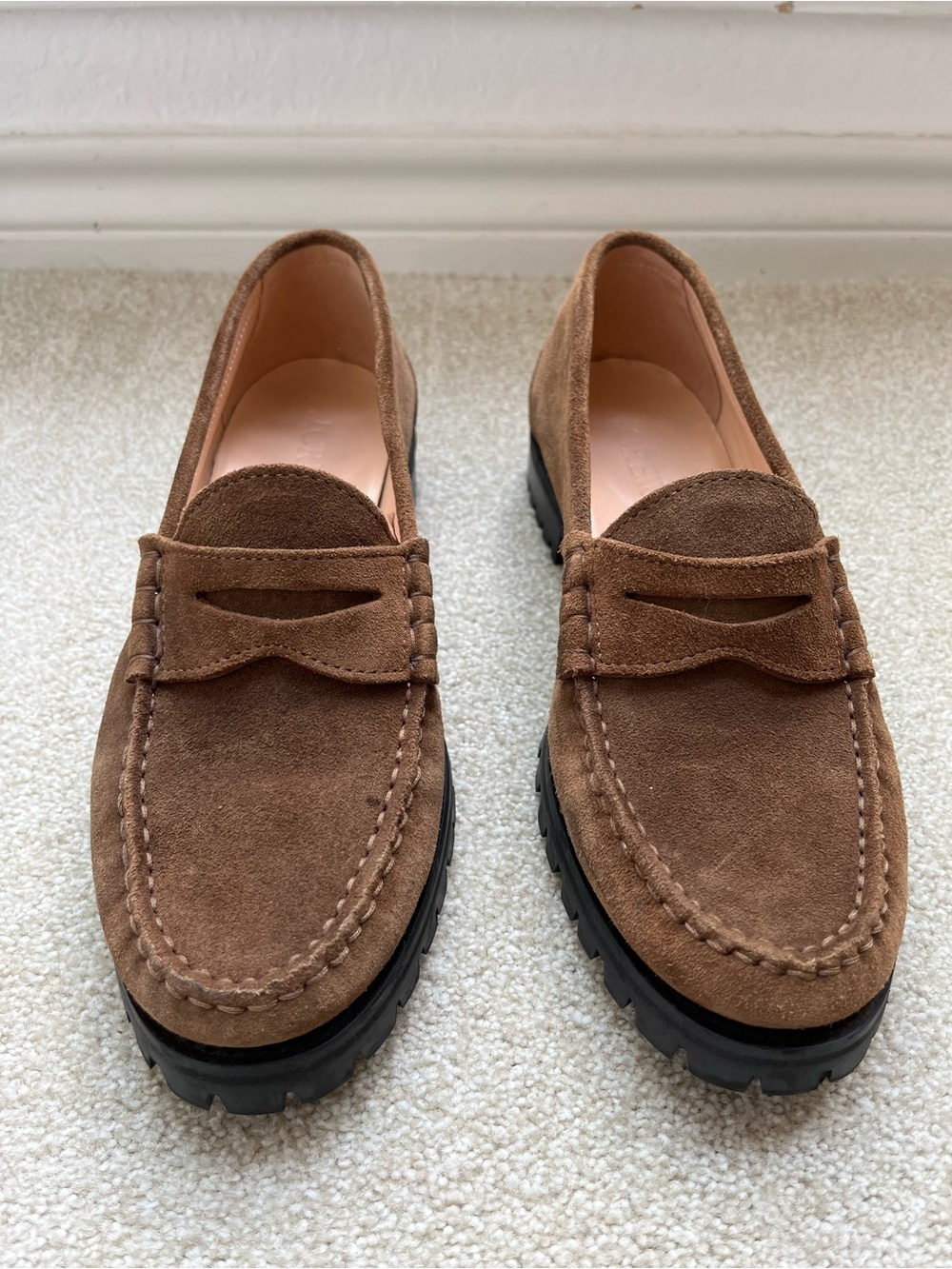 J Crew Winona Lug-Sole Penny Loafers in Brown Suede Size 8 - Picture 2 of 8
